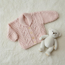 Aran Cable Knit Cardigan Knitting Pattern – Baby Toddler Shawl Collar (PDF Download)