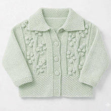 Childs Cardigan Bobble Moss stitch - collar- DK-  8 Ply light Worsted wool  -Knitting Pattern- PDF- Digital Download 16 - 26"