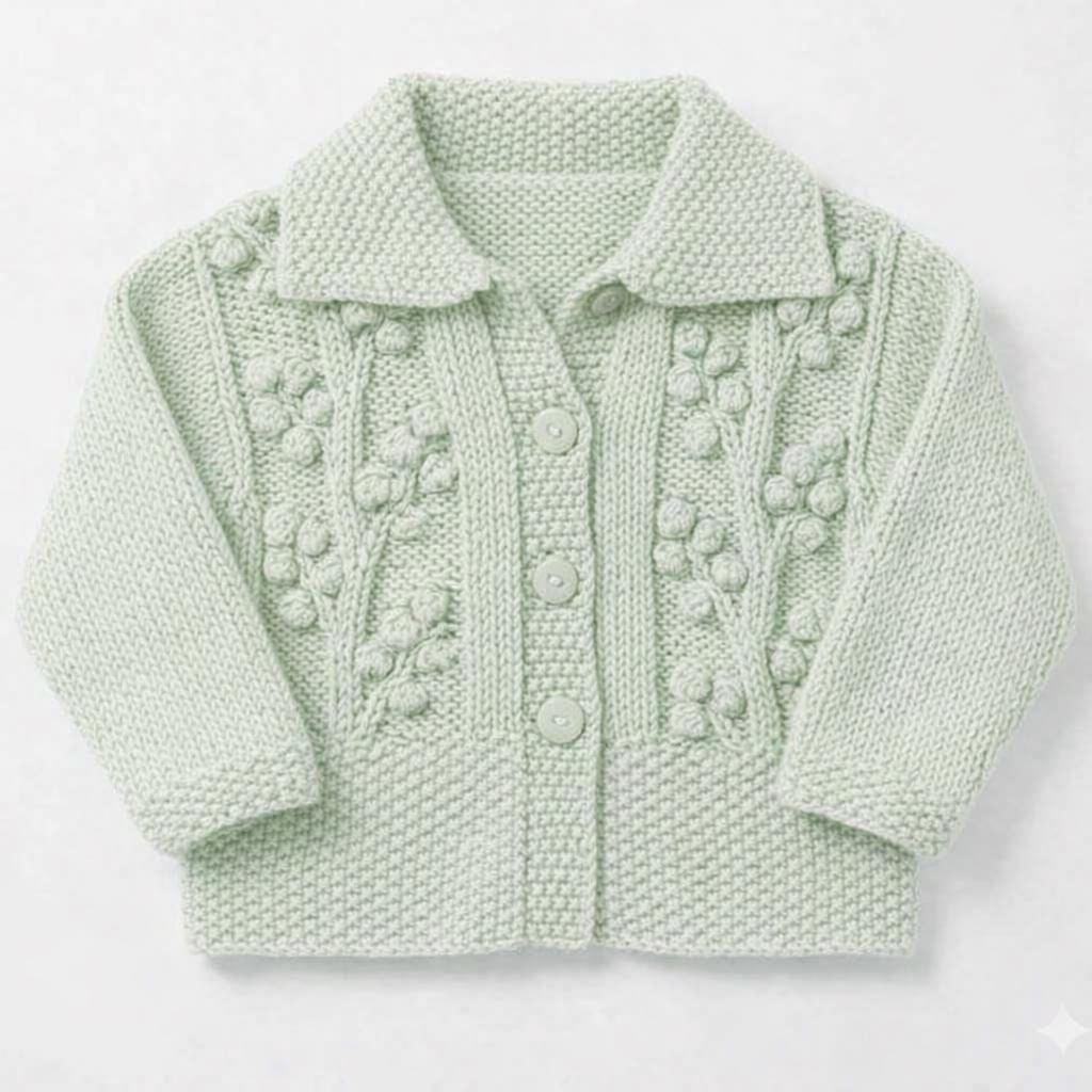 Childs Cardigan Bobble Moss stitch - collar- DK-  8 Ply light Worsted wool  -Knitting Pattern- PDF- Digital Download 16 - 26