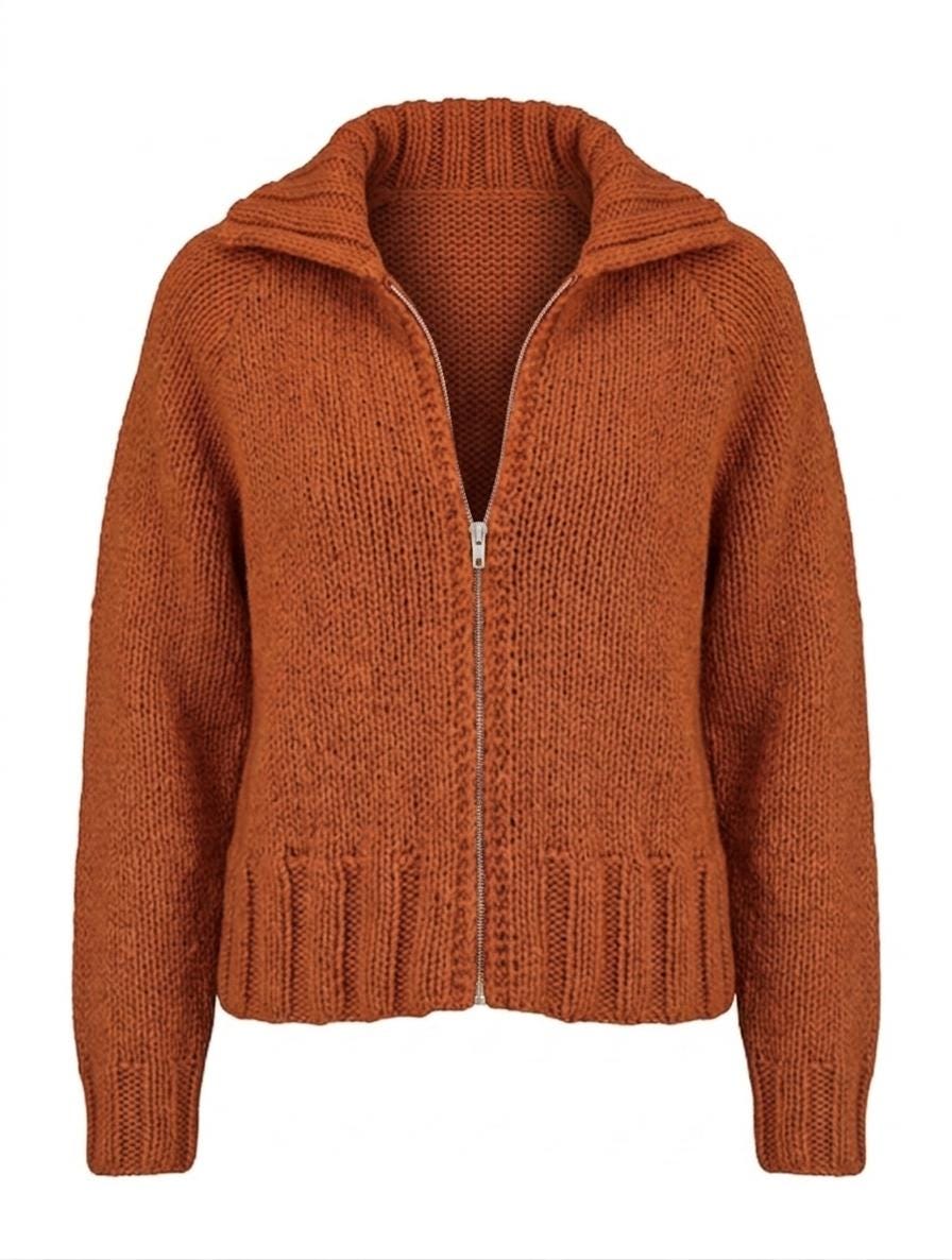 Woman's Girls Childs Zipped front Jacket with collar Very Easy quick Knit~ Chunky- Bulky 12 Ply  yarn 26-40