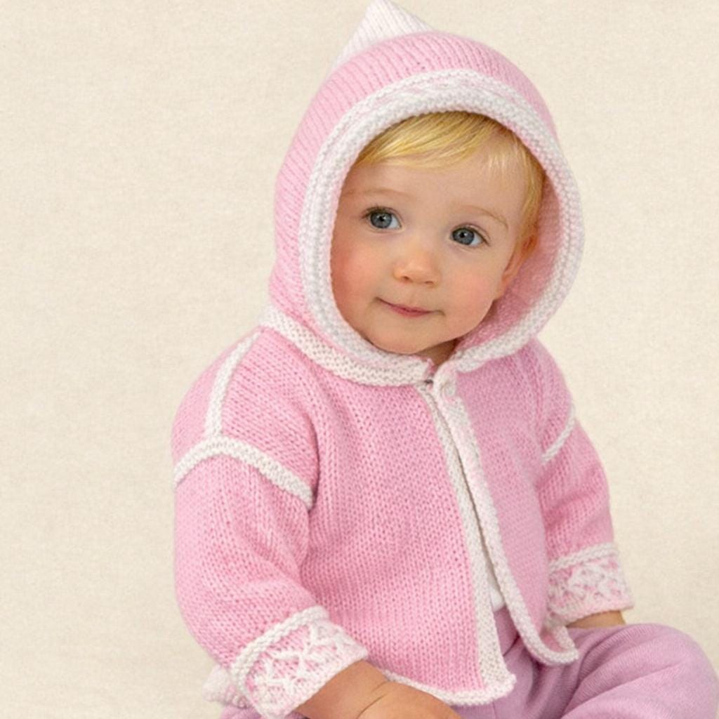 Baby Hooded Jacket Knitting Pattern – DK 8 Ply, 14-20