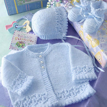 Girl's Lace Border picot hem Cardigan- Bonnet & Bootees in DK- (8PLY) light worsted yarn- Fits Newborn 18" Knitting pattern Download PDF
