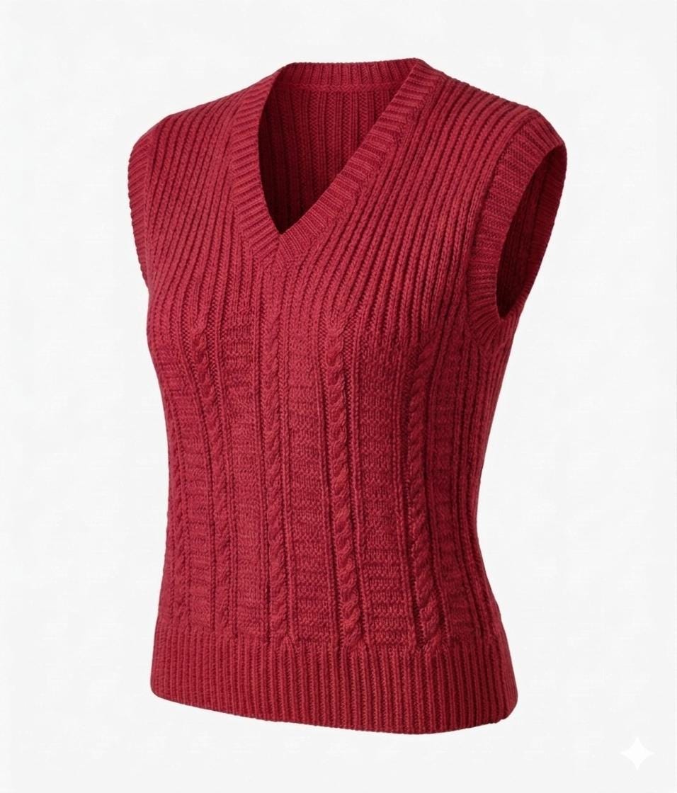 Womans V Neck slipover Cable Ribbed design -Cap Sleeves Jumper  32