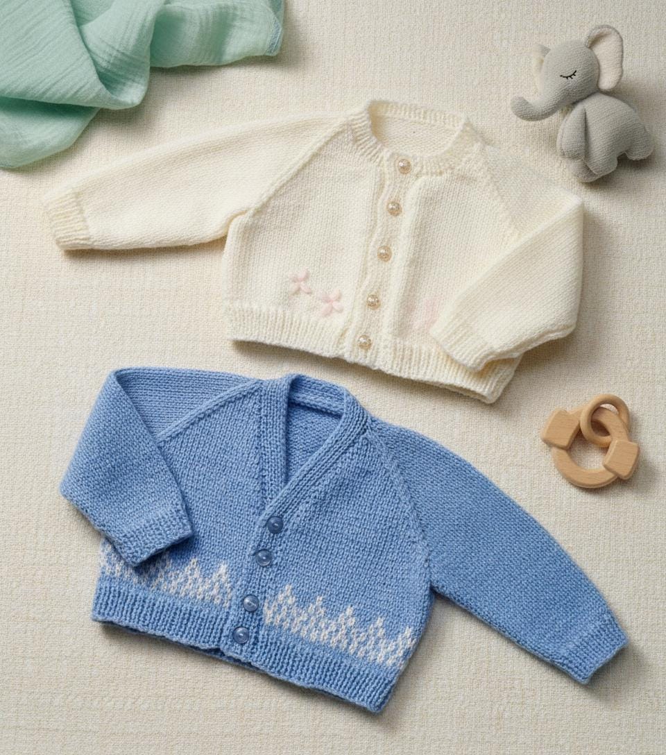 Baby Lace Raglan Cardigan - One button fastening Knitting Pattern -DK-8ply (Light Worsted yarn) Download PDF -16-22