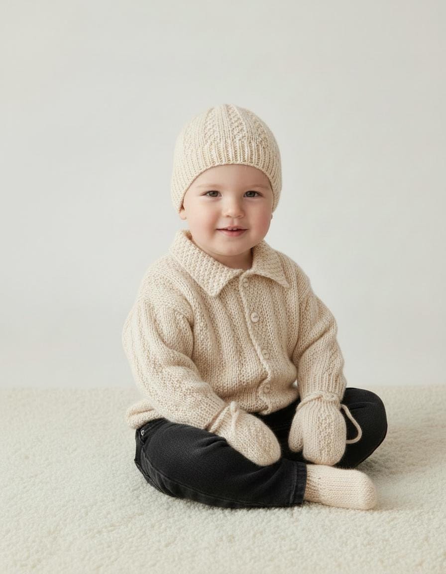 Baby Easy Jacket- Cardigan, hat, mitts  DK-8 Ply Knitting pattern - 16 - 24