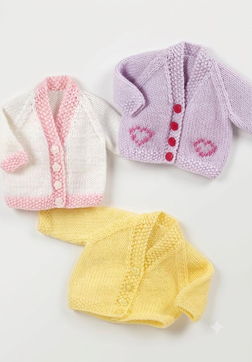 Dolls easy knit cardigans in 4ply  fingering & Dk 8 ply- fits 12
